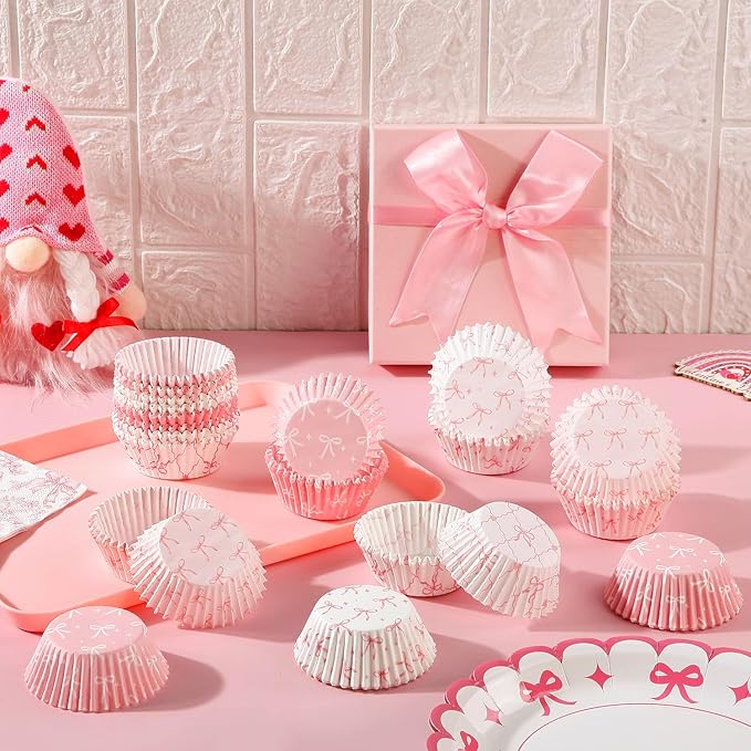 400 Pcs Pink Bow Cupcake Liners Coquette Bow Cupcake Wrappers Baking Cups - Image 2