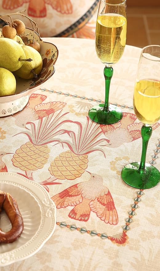 patdrea Designer Vintage Small Round Table Cloth, French Tropical Style - Image 7