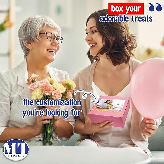 MT Products Custom Printed Pink Cupcake Boxes 8" x 8" x 3" - Image 4