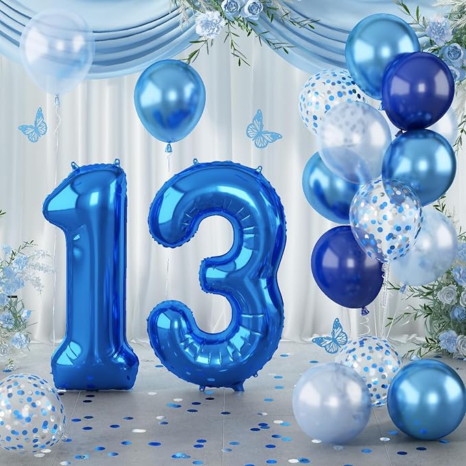 Number 13 Pastel Blue XXL 13th Birthday Decor Foil Balloon by Lingqiang