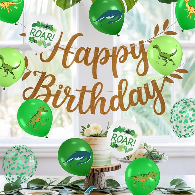 Dinosaur Balloons, 12 Inch Dark Fruit Light Green White Dinosaur Printed Latex - Image 4