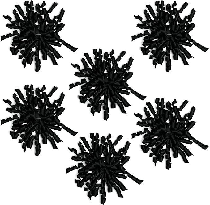 6 Inch Black Curly Bows for Gift Wrapping Set of 6, Self Adhesive Bows Black by LIZLOVESS