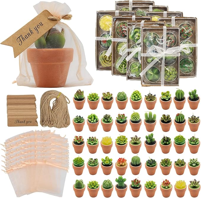 AZEAM 48 Pcs Succulent Candles Party Favors, Bulk Cactus Table Decor by AZEAM