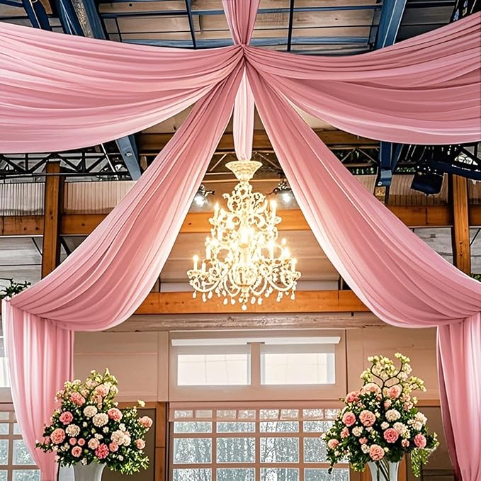 FUHSY 4 Panels Dusty Rose Ceiling Drapes - Image 5