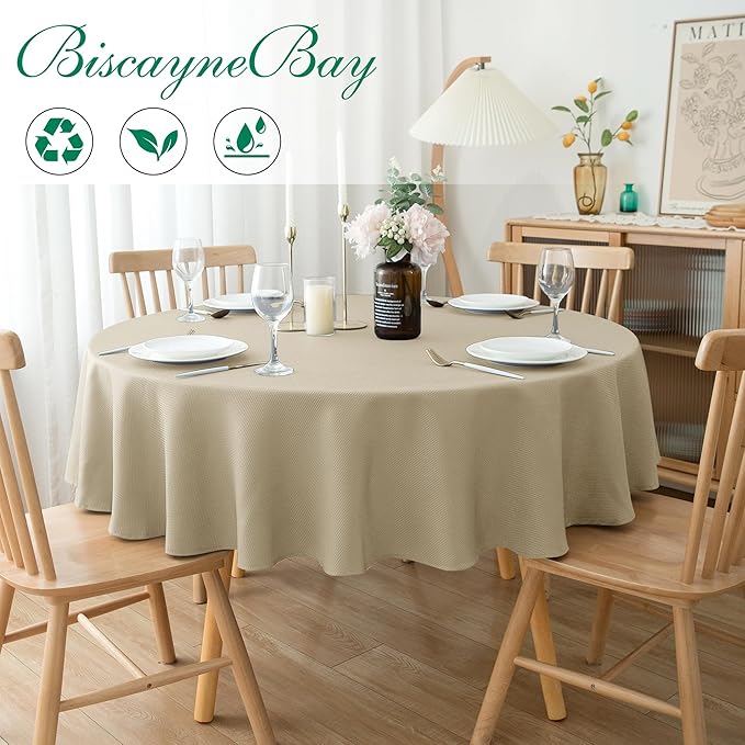 Biscaynebay 2 Pack Textured Fabric Round Tablecloths 60'' - Image 2