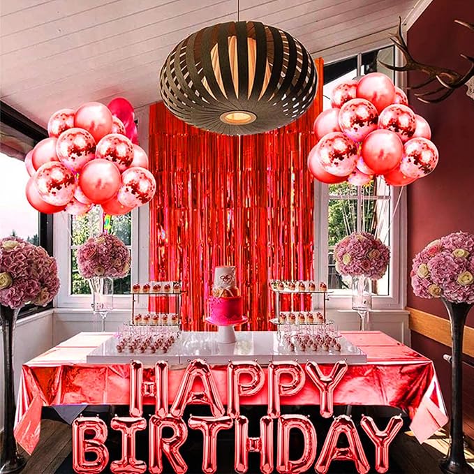 Red Foil Fringe Curtain 3.3×8.3FT 2 Packs, Metallic Tinsel Curtains Party - Image 6