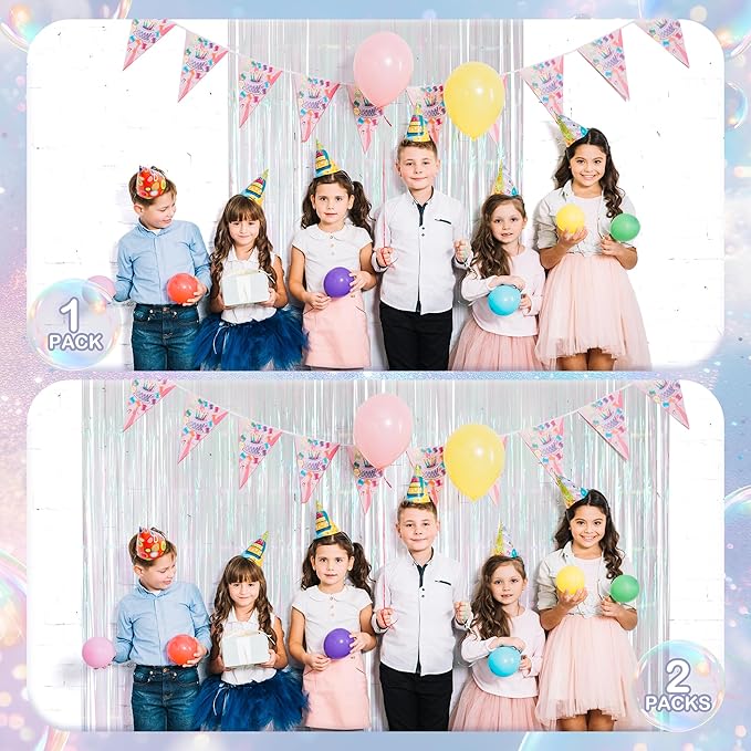 2 Pack White Iridescent Streamers Backdrop, 3.3x6.6ft Foil Fringe Curtains - Image 9
