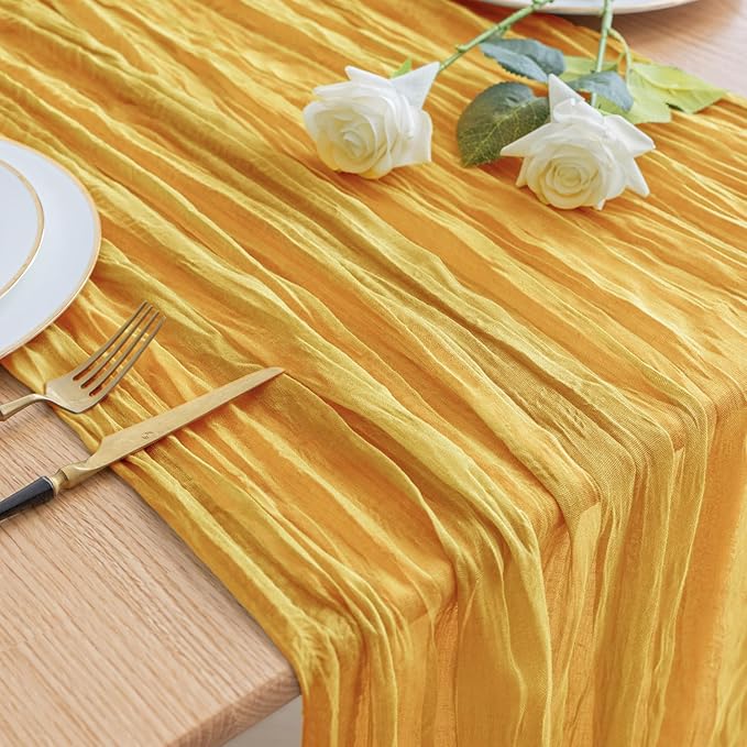 Asee'm Cheesecloth Table Runner 120 Inches Long Gold Boho Gauze Cheese Cloth by Aseem