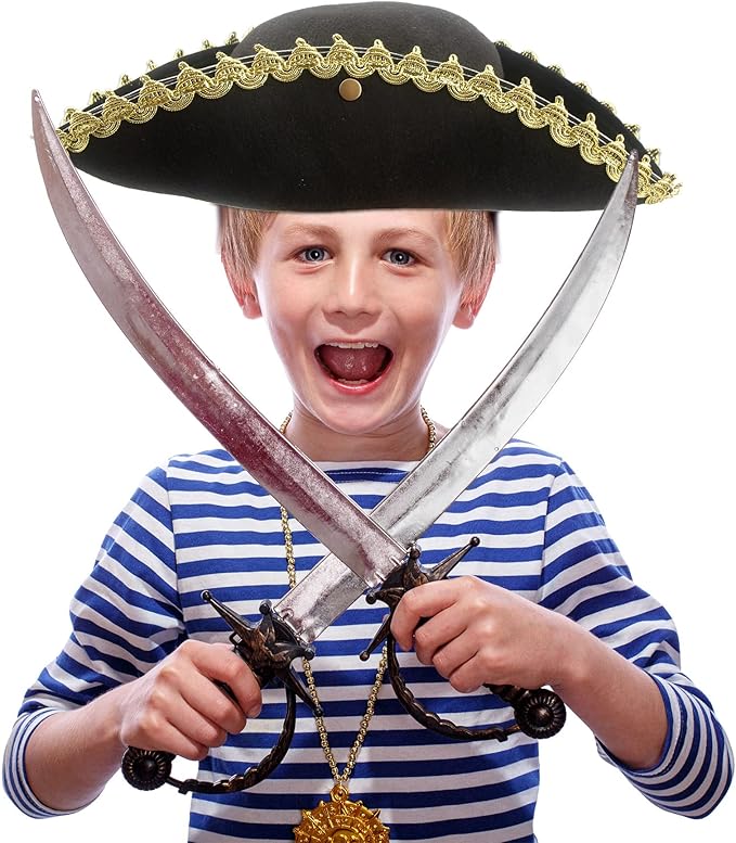 6 Pack Pirate Tricorn Hats Black Buccaneer Hat - Image 7