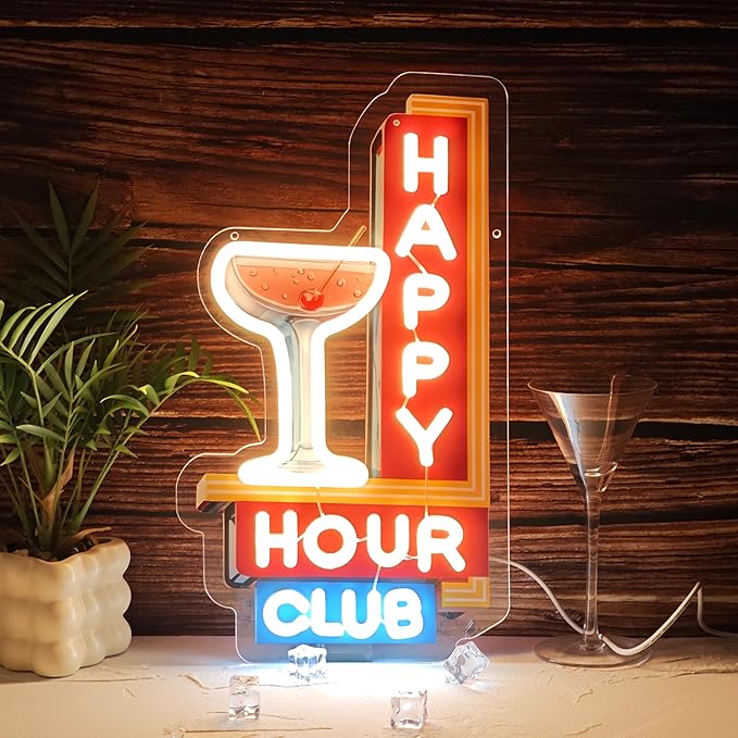 Happy Hour Neon Signs Dimmable Retro Led Happy Hour Club Neon Light by JIARODEYLEDNEONSIGN