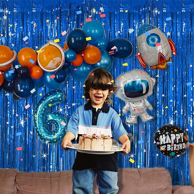 Tinsel Curtain Party Backdrop Blue Birthday Decorations 10 Packs Glitter Foil - Image 2