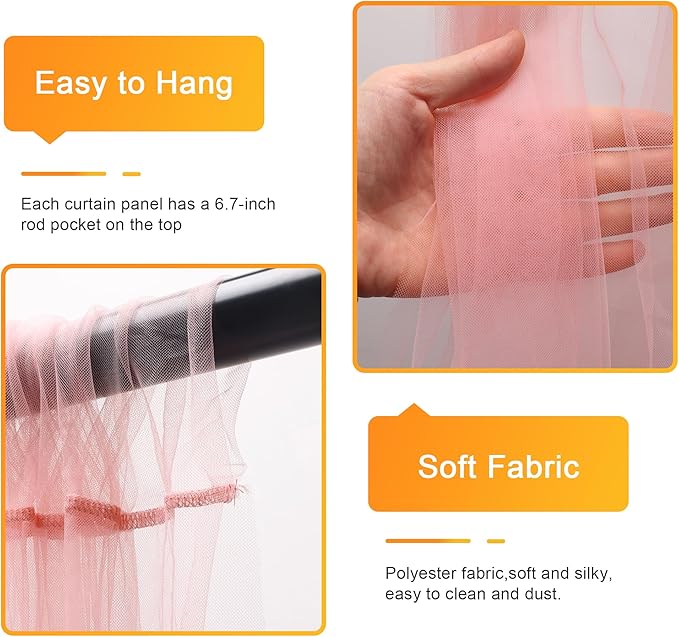 Fomcet Peach Tulle Backdrop Curtains - Image 3