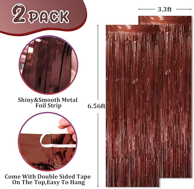 2 Pack Brown Foil Fringe Backdrop Curtains, Tinsel Streamers Party Decorations - Image 2
