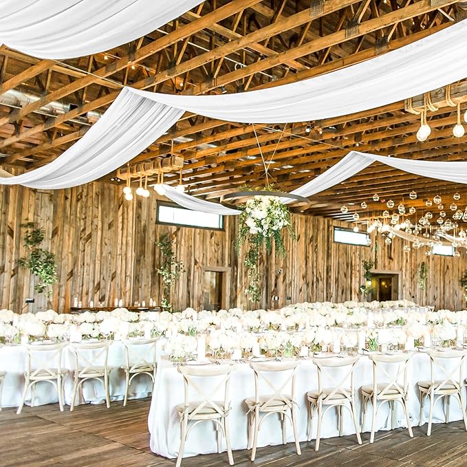 6 Panels White Ceiling Drapes for Wedding, 5ftx40ft Ceiling Drapes Cheesecloth by REWOMC