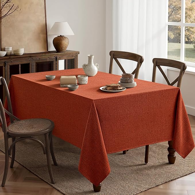 MIULEE Burnt Orange Linen Tablecloth 52x70 Inch Rectangle Table Cloth Waterproof - Image 6