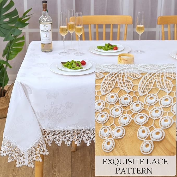 White lace Premium Rectangle Farmhouse Tablecloth Waterproof OilProof - Image 3