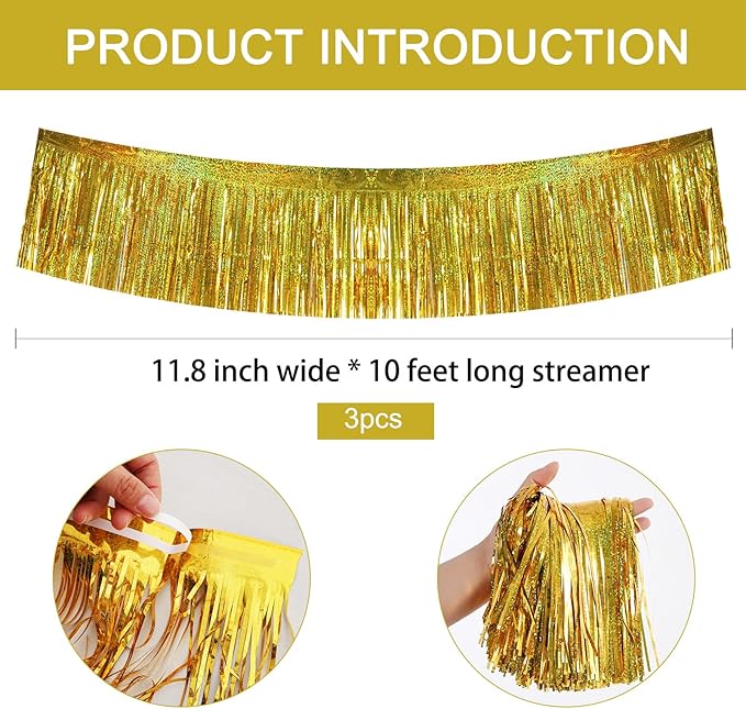 BEISHIDA 3 Packs 30 Feet Metallic Foil Fringe Garland Tinsel Streamers，Laser - Image 2