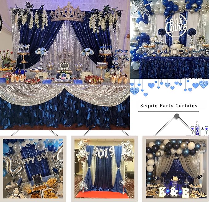Sequin Backdrop Curtain 4 Panels 2FTx8FT Glitter Background Drapes Silver and - Image 5