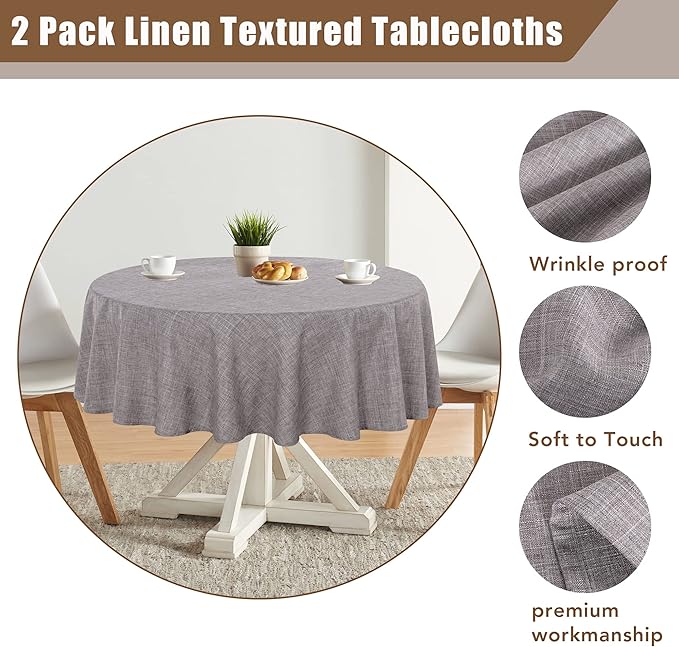 Fitable Linen Textured Tablecloths 60 Inches Round - Image 4