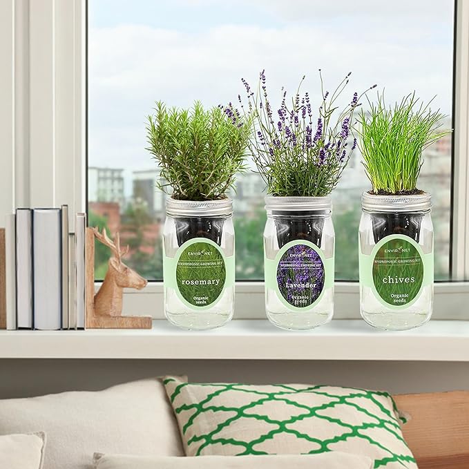 Hydroponic Herb Growing Kit Set, Self-Watering Mason Jar Herb Garden Starter - Image 2