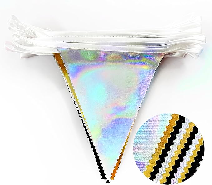 Black Gold Iridescent Party Decorations Triangle Pennant Banner Flag Metallic - Image 3
