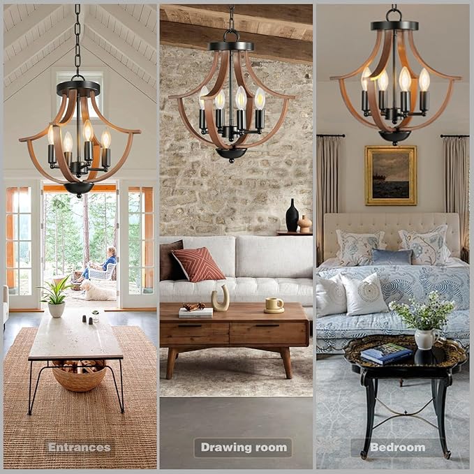 Farmhouse Chandelier, 4-Light Modern Hanging Pendant Lighting, Rustic Vintage - Image 9