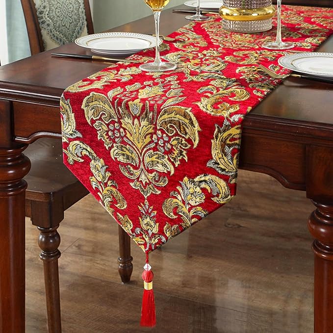 Embroidered Jacquard Elegant Table Runners 72 inches Long Chenille by HeMiaor