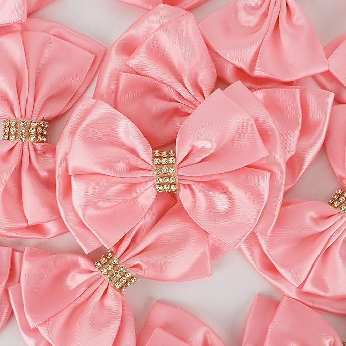 Pink Ribbon Bow 4'' Premade Pink Satin Bow, Gift Bows - Image 4