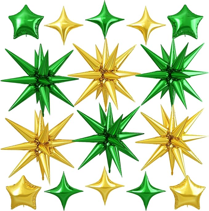 Gold Green Star Balloon by Cledeco