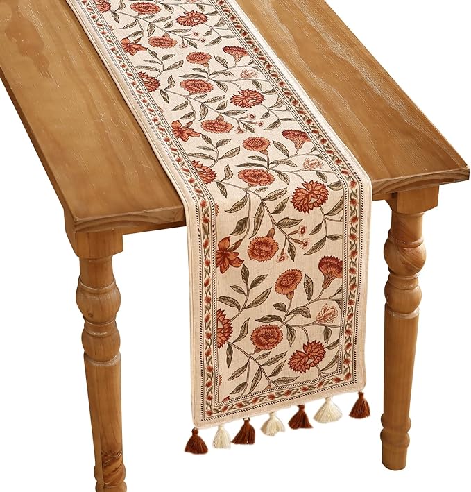 ISAENNE Designer Elegant Linen Table Runner 102 Inches Long, Vintage Orange by Isaennehomedecoration