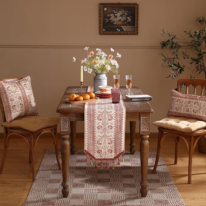 ISAENNE Designer Vintage Linen Table Runner 87 Inches Long, Thanksgiving - Image 3