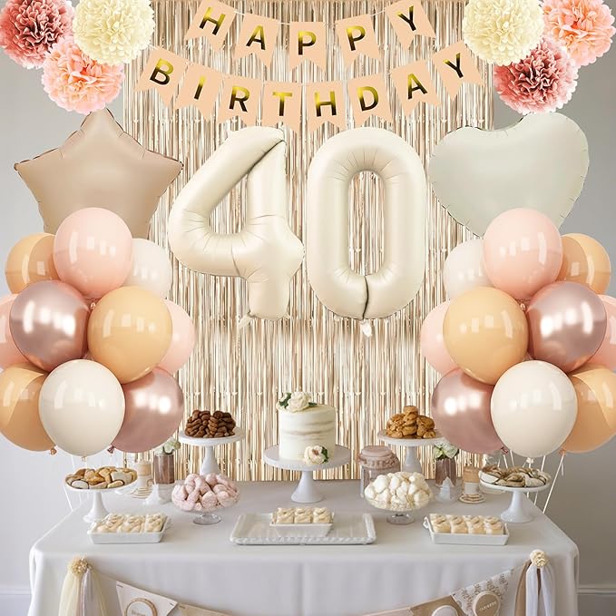 Beige 40th Birthday Decorations - Image 3