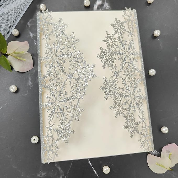 20 sets glitter snowflake invitations, laser cut wedding invitations, DIY - Image 2
