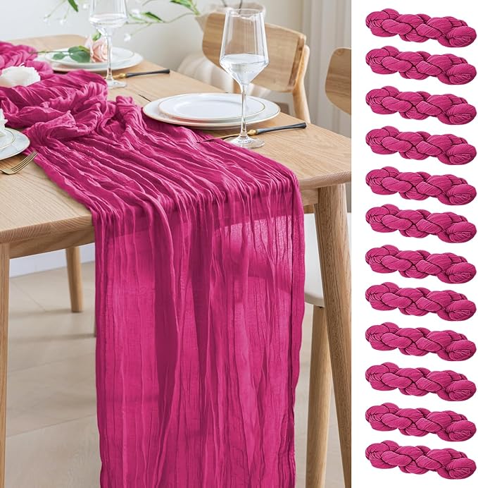 Asee'm 12pcs Cheesecloth Table Runner 120 Inches Long Fuchsia Boho Gauze Cheese by Aseem