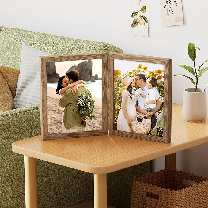 decorUhome Double 8x10 Picture Frame Vertical, Engineered Wood Bifold Photo - Image 7