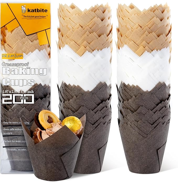 Katbite Tulip Cupcake Liners Holders 200PCS, Muffin Baking Cups, Cupcake Wrapper by katbite