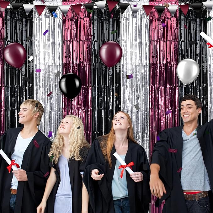 3 Pack 3.3Ft x 6.6Ft Graduation Foil Fringe Curtain Backdrop Decorations - Image 6