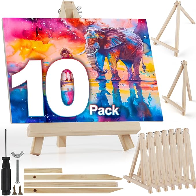 10 Pack 9 Inch Wooden Easel Stand, Portable A-Frame Tabletop Display Easel by ArtcraftandStorage