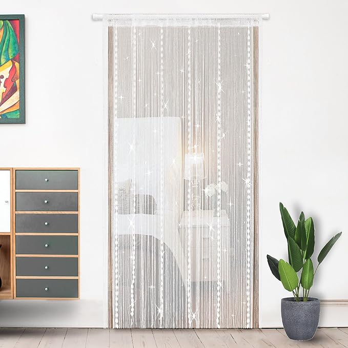 Hysenm Door String Curtains 39x79 Inch White Panel Soft Balls Romantic Glitter - Image 7