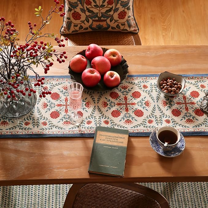 patdrea Designer Vintage Bright Farmhouse Extra Long Linen Table Runner 118 - Image 3