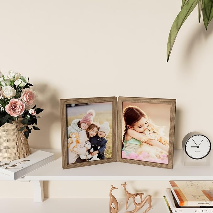 decorUhome Double 8x10 Picture Frame Vertical, Engineered Wood Bifold Photo - Image 8