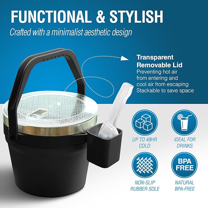 Insulated Ice Bucket with Lid & Scoop-XL Double-Walled, bar Essentials - Image 4