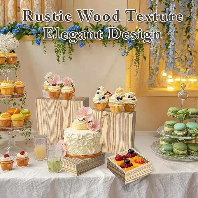 4 Pcs Buffet Risers, Wood Food Riser Dessert Display Stand - Image 5