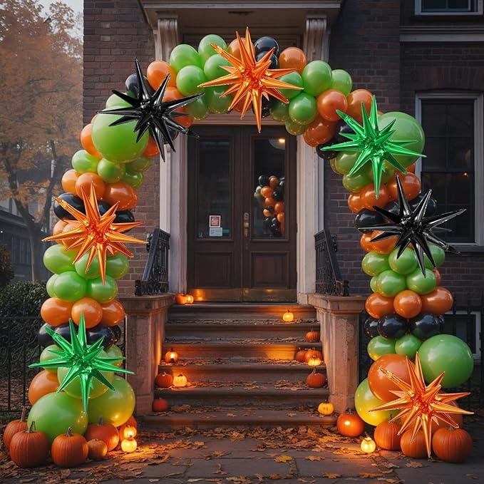 Black Green Orange Star Balloons - Image 3