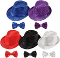 10 Pcs Unisex Sequin Fedora Hat Sequin Bow Ties Set Bling Retro Dance Jazz Cap by Elfcool