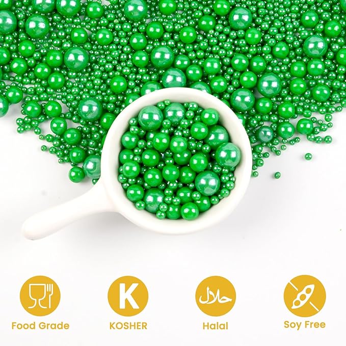 Christmas Edible Green Pearl Sprinkles, Edible Sugar Pearls - Image 7
