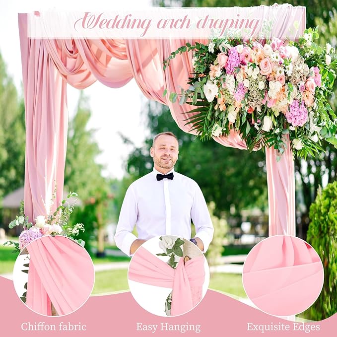 Wedding Arch Draping Fabric, 1 Panels 28" x20ft Pink Sheer Chiffon Curtain - Image 2