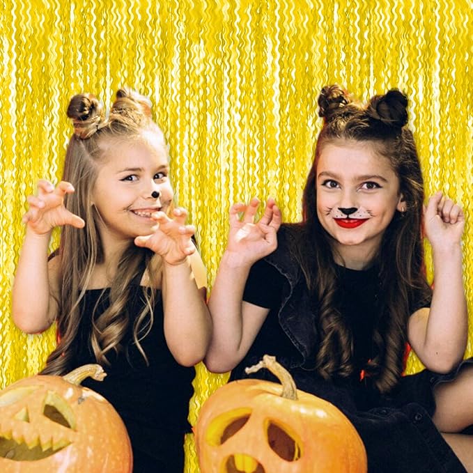 4 Pack MacaronYellow Wave Foil Fringe Curtain Backdrop, 3.28Ft x 8.2Ft Metallic - Image 4