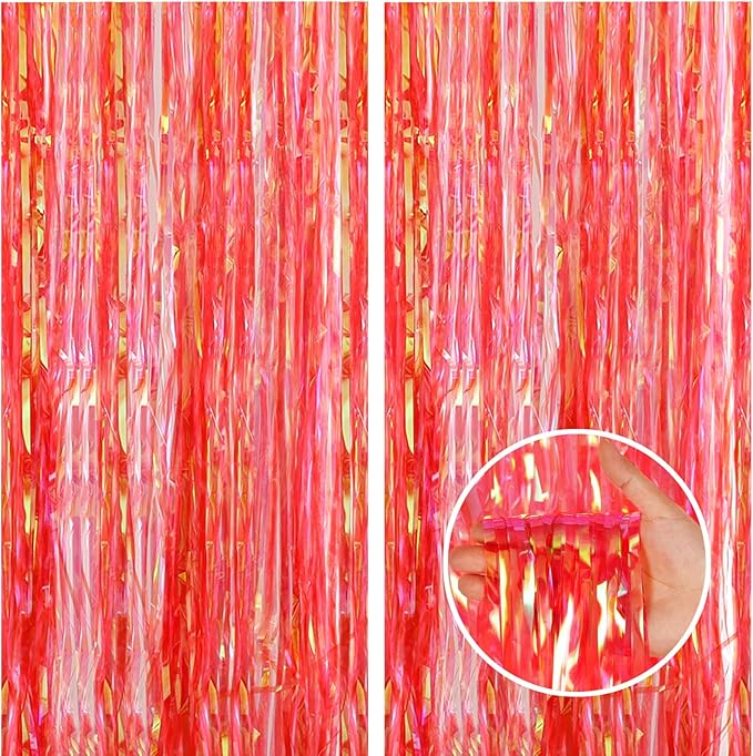 CANREVEL 2 Pack 3.2x6.5 Feet Iridescent Foil Fringe Backdrop Curtains by CANREVEL