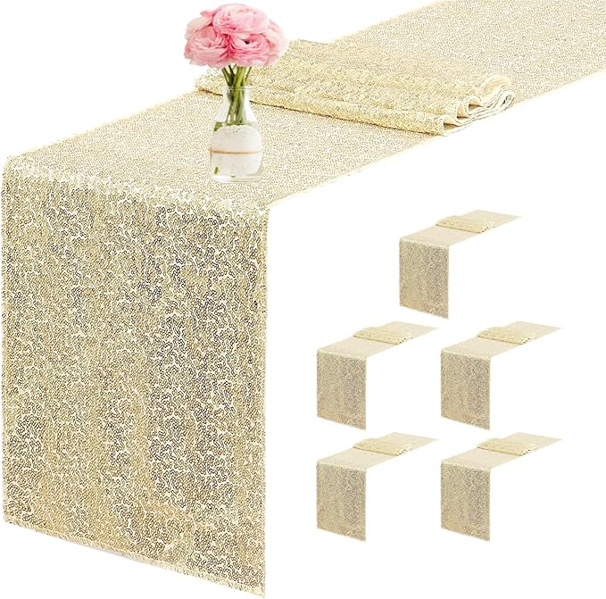 6 Packs 12 x 72 inches Sequin Table Runner, Champagne Glitter Table Runner by Unknown